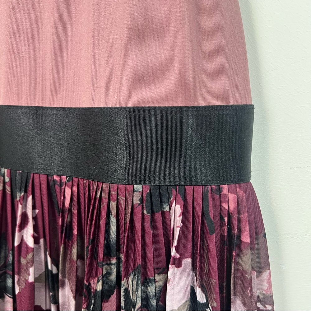 Vintage Y2K Dark Floral Mauve Pleated Dress Medium Romantic - Picture 6 of 13
